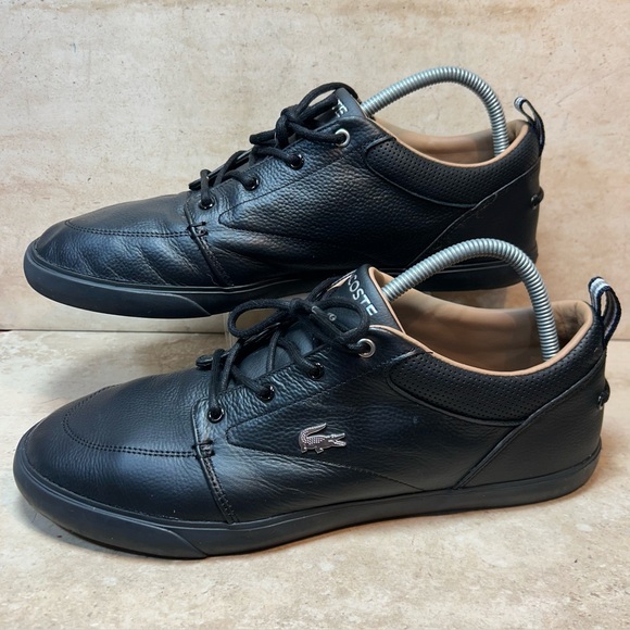 Lacoste Men's Bayliss 119 1 U Black Leather Sneakers Shoes Low Top Size 12